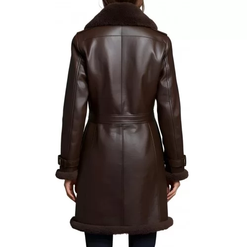 Veste trois quart femme en mouton retourné marron finition huilé poils courts à l'intèrieur modèle Lassy