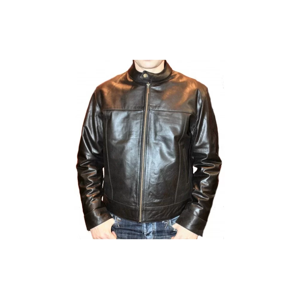 Blouson modèle Jazz en cuir d'agneau noir