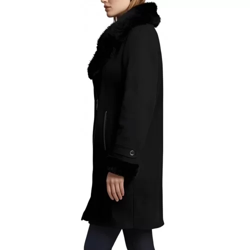 Trois quart femme en mouton retourné noir fermeture par zip modèle Verrane