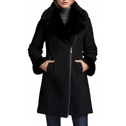 Trois quart femme en mouton retourné noir fermeture par zip modèle Verrane
