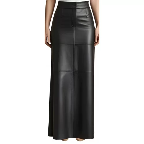 Jupe longue en cuir d'agneau noir modèle Charlie