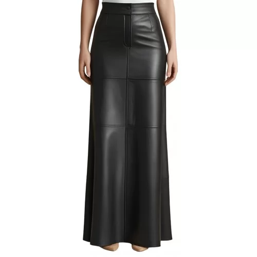 Jupe longue en cuir d'agneau noir modèle Charlie