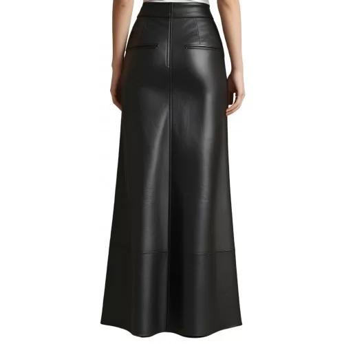 Jupe longue en cuir d'agneau noir modèle Charlie