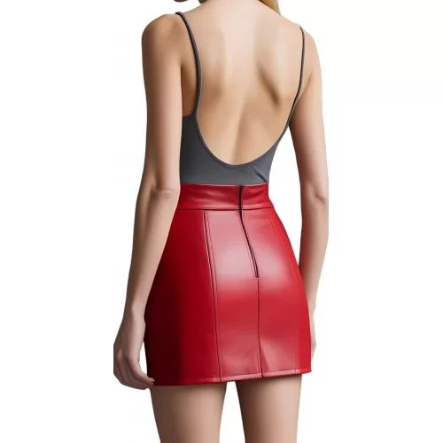Jupe courte en cuir d'agneau bicolore noir et rouge modèle Nour
